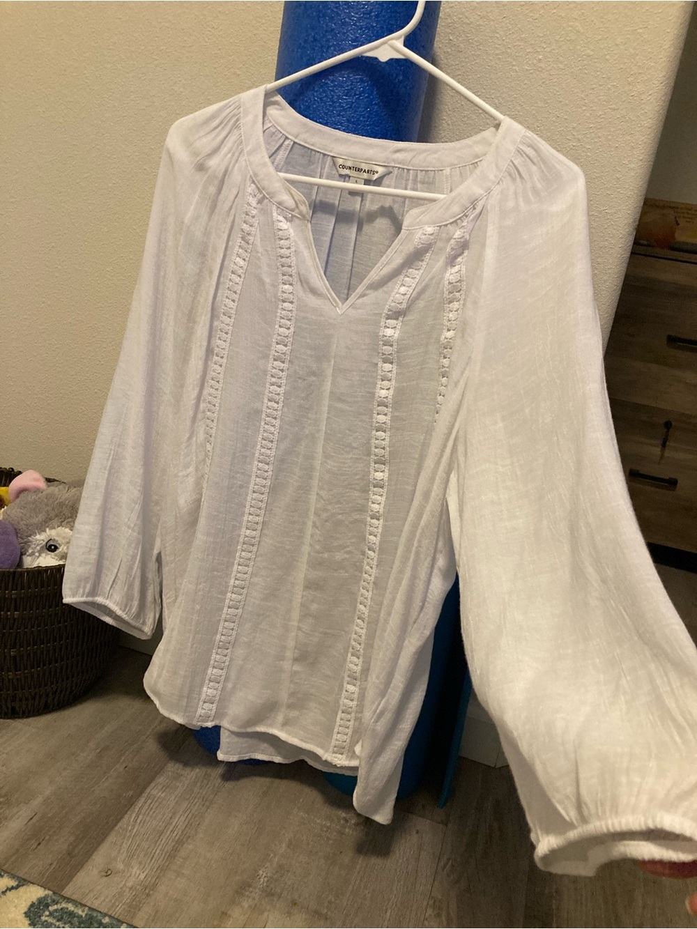 Counterparts White Peasant-Style V-Neck Blouse